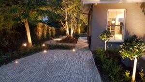 LED feature lights installed down garden path